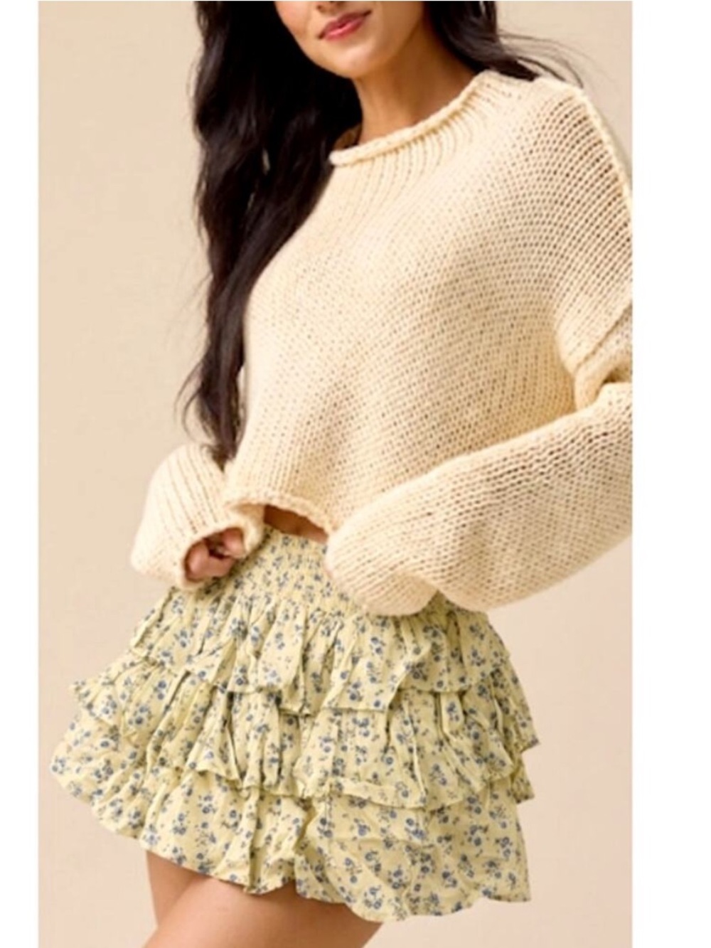 Altar'd State Emily Yellow Floral Tiered Ruffle Mini Skirt XS w/Shorts!